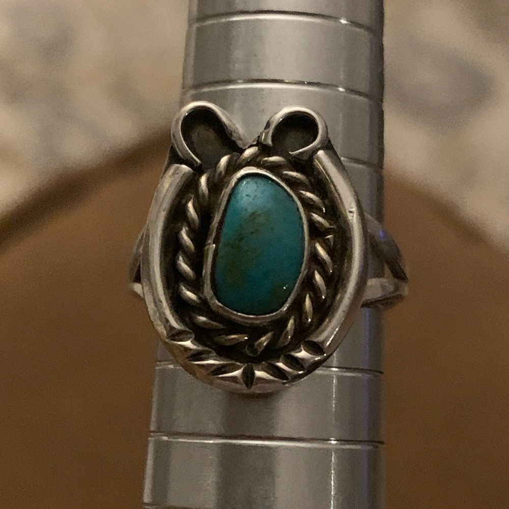 Native American Sterling Turquoise Ring ~ Horseshoe "Good Luck" Design Signed